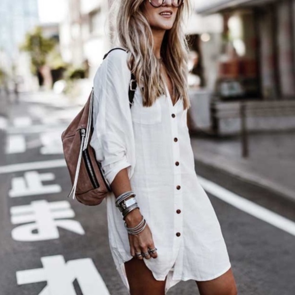BellanBlue Dresses & Skirts - Bohemian White Button Down Shirt casual Dress